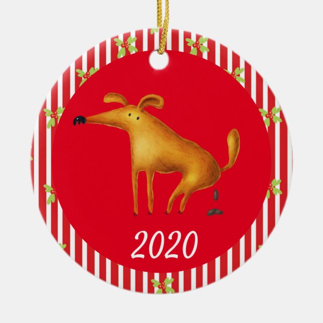 Weihnachtshund Kackend Covid Funny 2020 Keramik Ornament (Vorne)