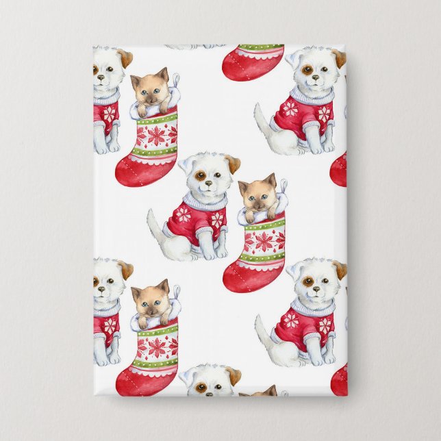 Weihnachtshund & Katze Button (Vorderseite)