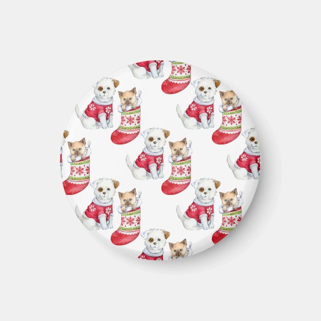 Weihnachtshund & Katze Magnet (Vorne)
