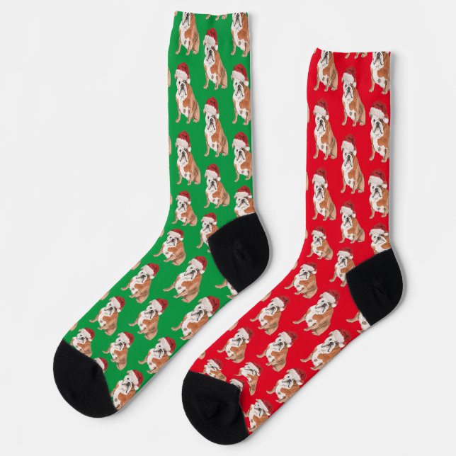 Weihnachtshund Lover Bull Dog Muster Red Green Socken (Linkes Detail)