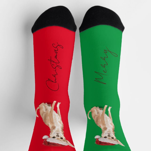 Weihnachtshund Lover Terrier Muster Fun Red Green Socken (Oben)