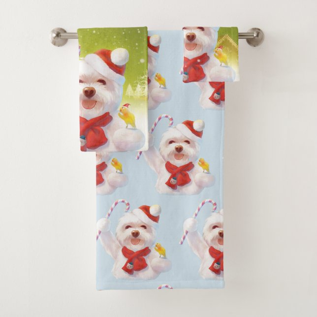 Weihnachtshund mit Candy Cane Badhandtuch Set (Insitu)