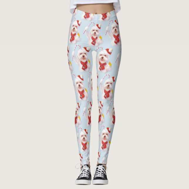 Weihnachtshund mit Candy Cane Leggings (Vorderseite)
