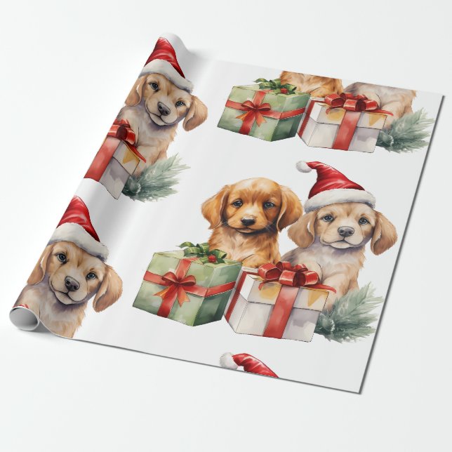 Weihnachtshund mit Geschenken Geschenkpapier (Ungerollt)