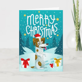 Weihnachtshund mit Geschenkkarte Feiertagskarte