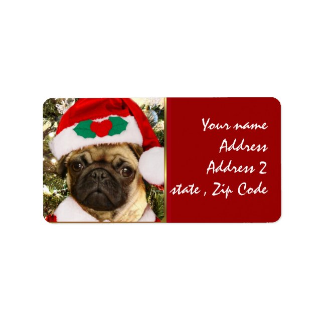 Weihnachtshund Mops Adressaufkleber (Vorne)