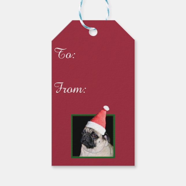Weihnachtshund Mops Geschenkanhänger (Vorderseite)