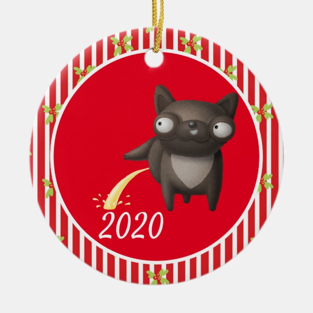 Weihnachtshund Peeing Covid Funny 2020 Keramik Ornament (Vorne)