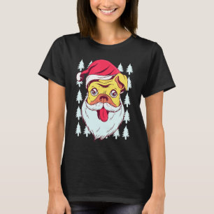 Weihnachtshund Pug mit Santa Hut und weißem Bart T-Shirt