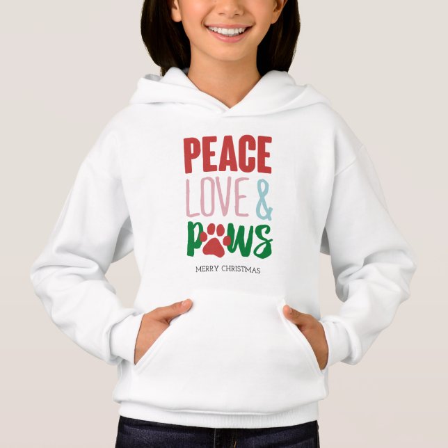 Weihnachtshund Puns Santa Dogs Peace Liebe und Paw Hoodie (Vorderseite)