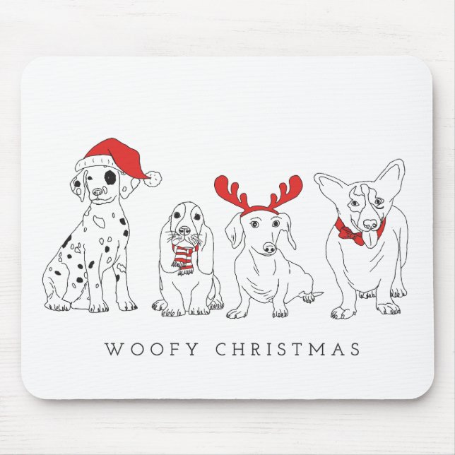 Weihnachtshund Puns Santa Dogs Woofy Weihnachten Mousepad (Vorne)