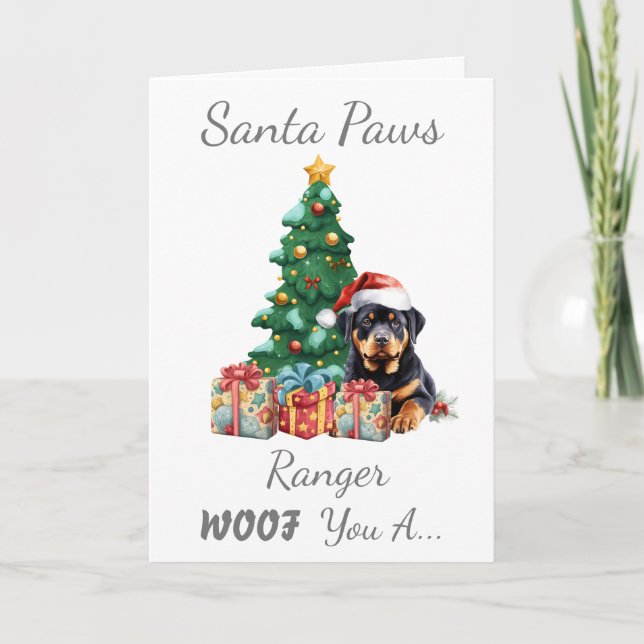 Weihnachtshund Rottweiler Feiertagskarte (Vorderseite)