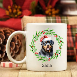 Weihnachtshund Rottweiler Weihnachtsmannmütze Urla Kaffeetasse