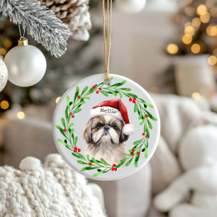 Weihnachtshund Shih Tzu Weihnachtsmann Haustier Keramik Ornament