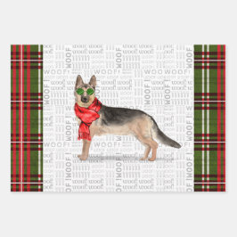 Weihnachtshund und Kariert Geschenkpapier Set