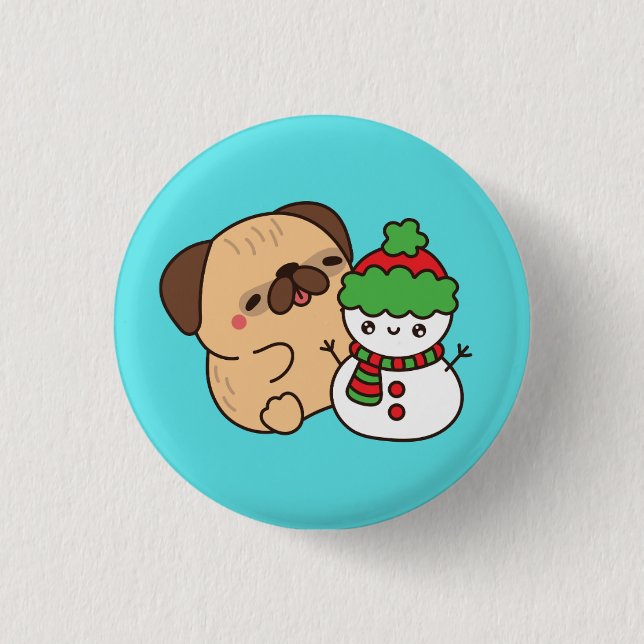 Weihnachtshund und Schneemann Button (Vorderseite)