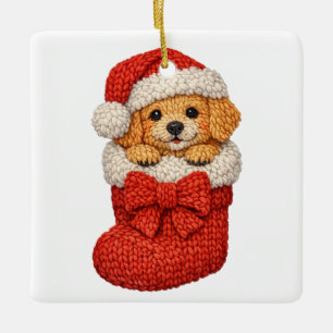 Weihnachtshund Winter gestrickt Keramikornament