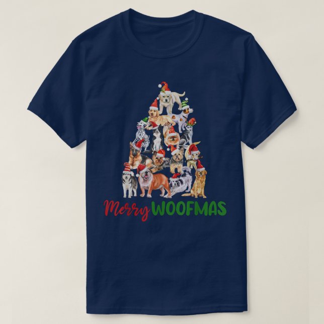 Weihnachtshunde Bäume Merry Woofmas Niedlich Funny T-Shirt (Design vorne)