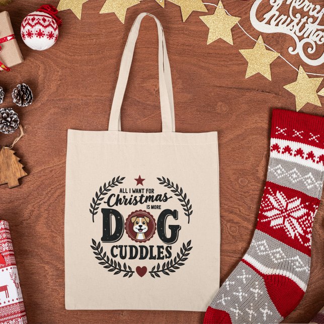 Weihnachtshunde Cuddles Typografie Tragetasche (Von Creator hochgeladen)