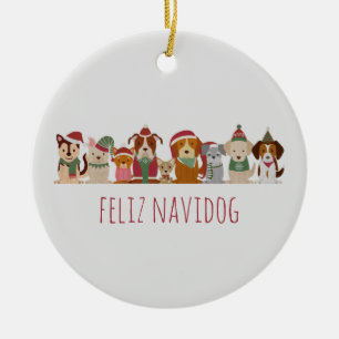Weihnachtshunde Feliz Navidog Keramik Ornament