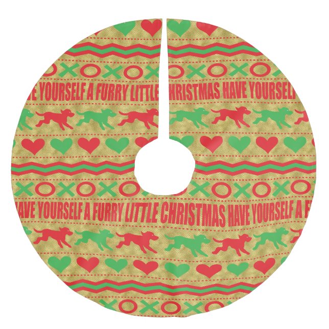 Weihnachtshunde Furries Polyester Weihnachtsbaumdecke (Vorderseite)