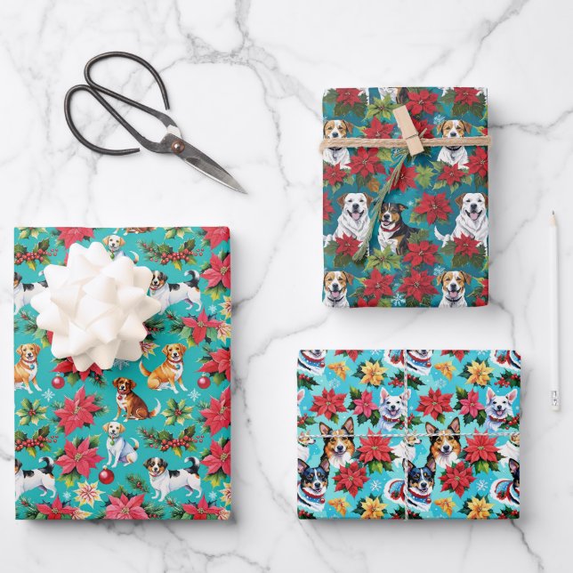 Weihnachtshunde Geschenkpapier Set (Vorderseite)