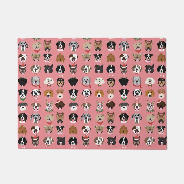 Weihnachtshunde-Gesichtsmuster Fußmatte (Vorderseite)