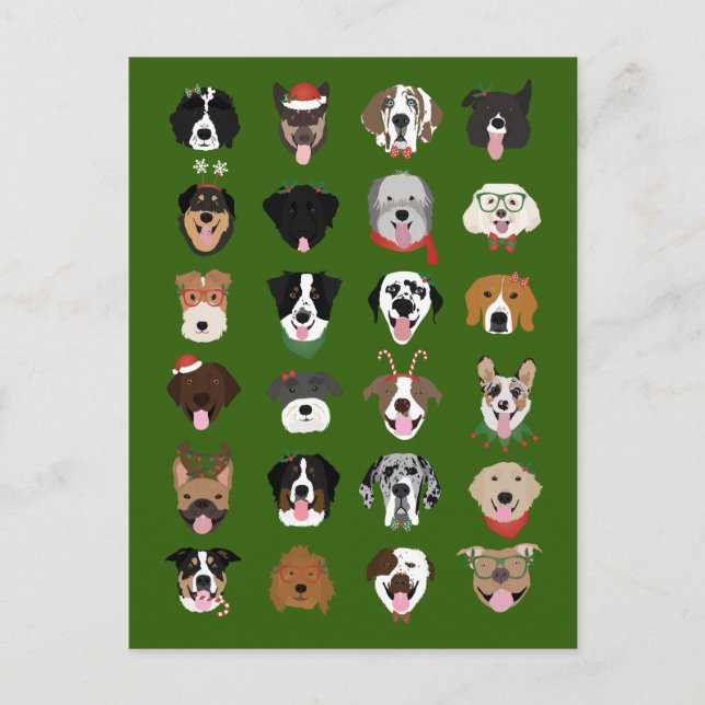Weihnachtshunde-Gesichtsmuster Postkarte (Vorderseite)