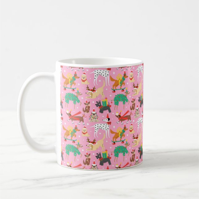 Weihnachtshunde im Outfits Muster Kaffeetasse (Links)