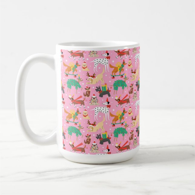 Weihnachtshunde im Outfits Muster Kaffeetasse (Links)