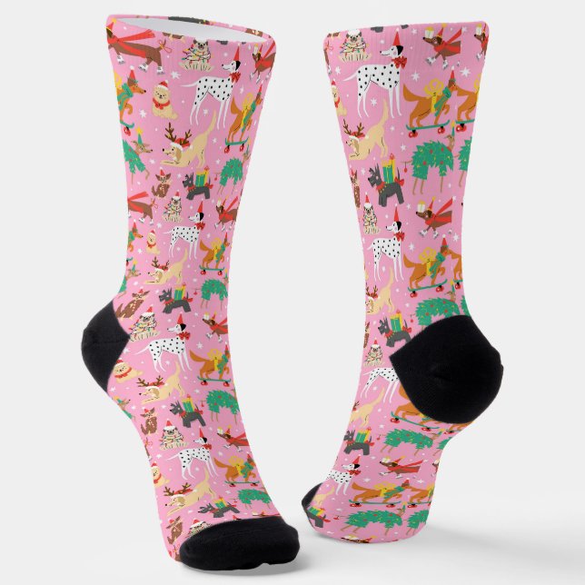 Weihnachtshunde im Outfits Muster Socken (Gewinkelt)
