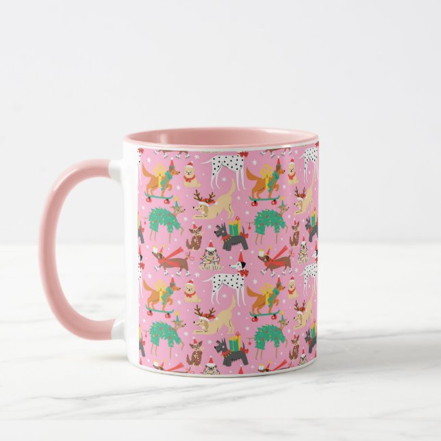Weihnachtshunde im Outfits Muster Tasse (Links)