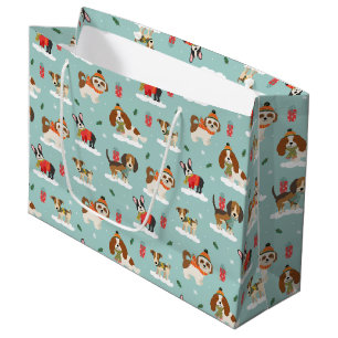 Weihnachtshunde in Cosy Scarves Muster Große Geschenktüte