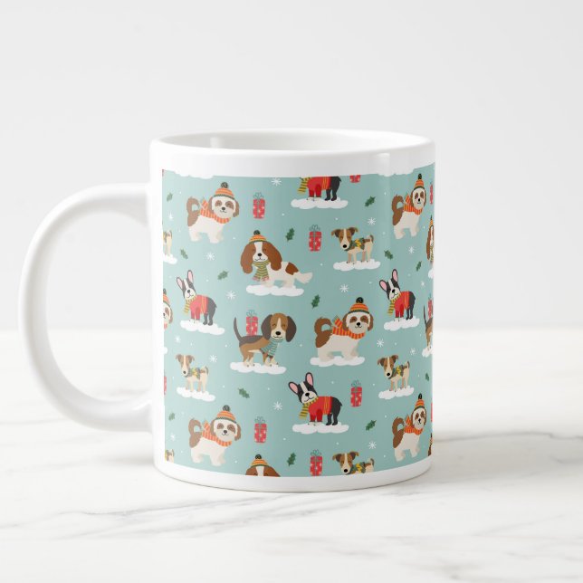 Weihnachtshunde in Cosy Scarves Muster Jumbo-Tasse (Links)