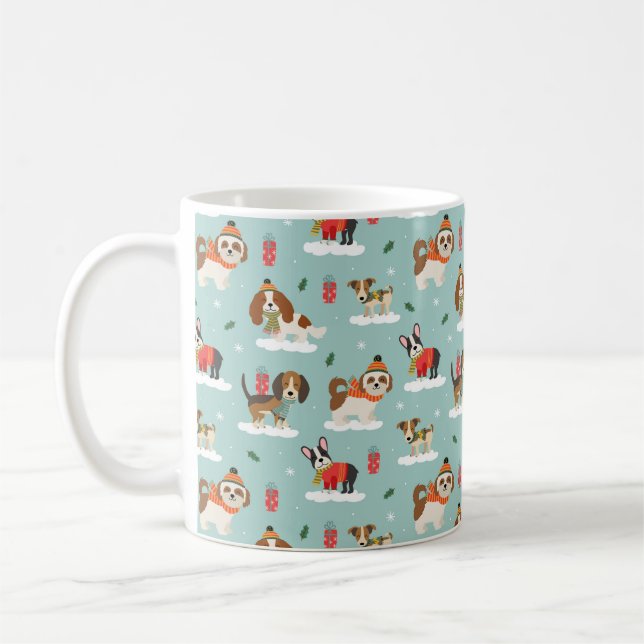 Weihnachtshunde in Cosy Scarves Muster Kaffeetasse (Links)