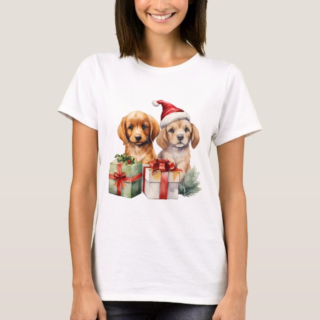 Weihnachtshunde mit Geschenken T-Shirt (Vorderseite)