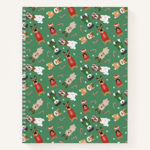 Weihnachtshunde Muster Red Green Notizbuch