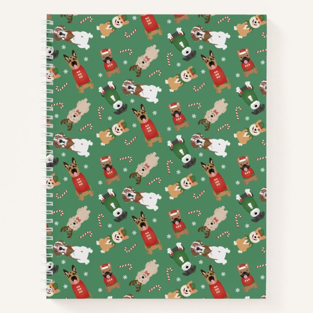 Weihnachtshunde Muster Red Green Notizbuch (Vorderseite)