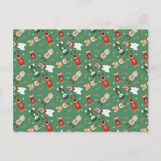 Weihnachtshunde Muster Red Green Postkarte (Vorderseite)
