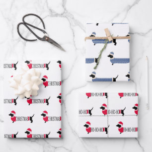 Weihnachtshunde Niedlich Graphic Dackeln 3-teilige Geschenkpapier Set