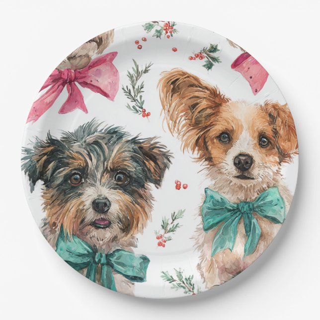 Weihnachtshunde-Papierplatten festlich Pappteller (Vorderseite)