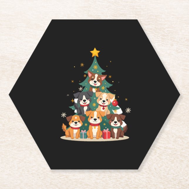 Weihnachtshunde Tree T - Shirt Niedlich Hunde Welp Untersetzer (Vorderseite)