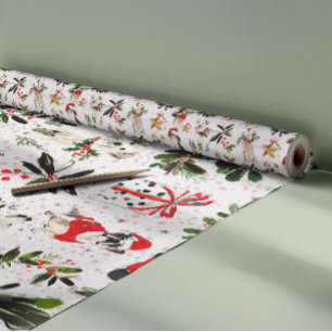 Weihnachtshunde und Grünmuster Geschenkpapier