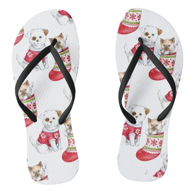 Weihnachtshunde und Katzen-Strümpfe Flip Flops (Fußbett)