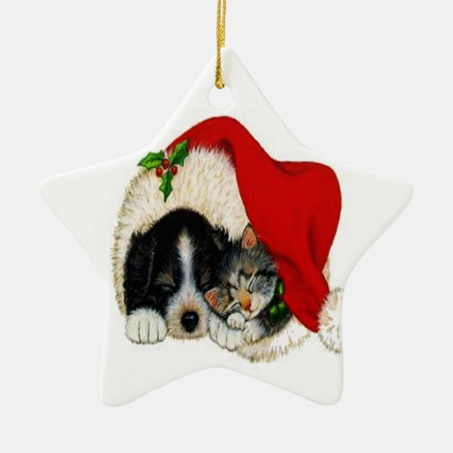 Weihnachtshunde-und -katzen-Verzierung Keramikornament (Vorne)