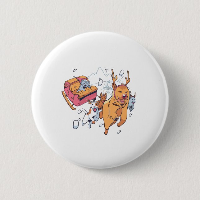 Weihnachtshunde und KatzenSchlitten Button (Vorderseite)