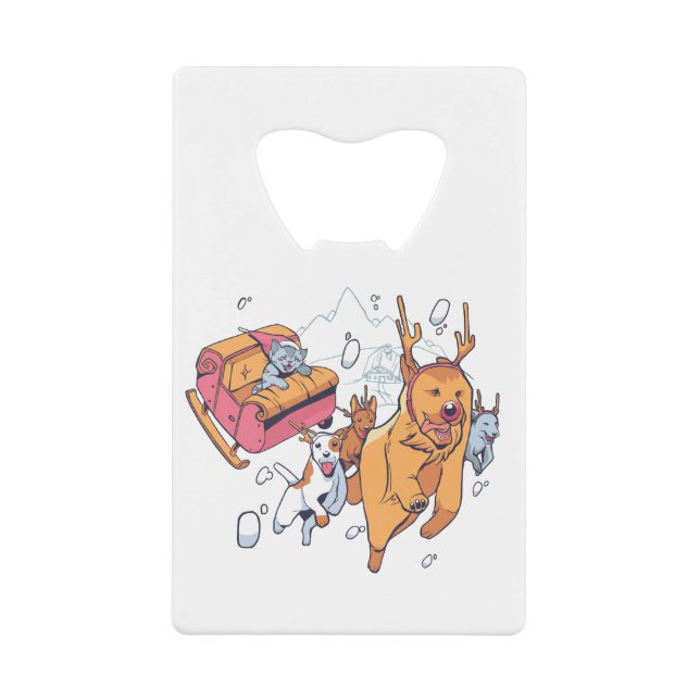 Weihnachtshunde und KatzenSchlitten Geldbeutel Flaschenöffner (Vorderseite)