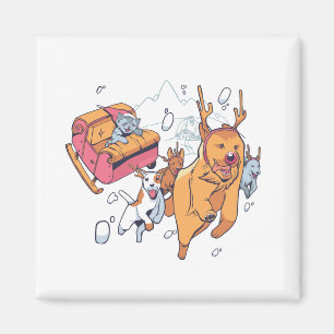 Weihnachtshunde und KatzenSchlitten Magnet