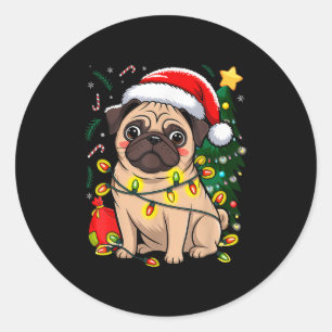 Weihnachtshunde Weihnachtsfeier Mops Welpe Weihnac Runder Aufkleber