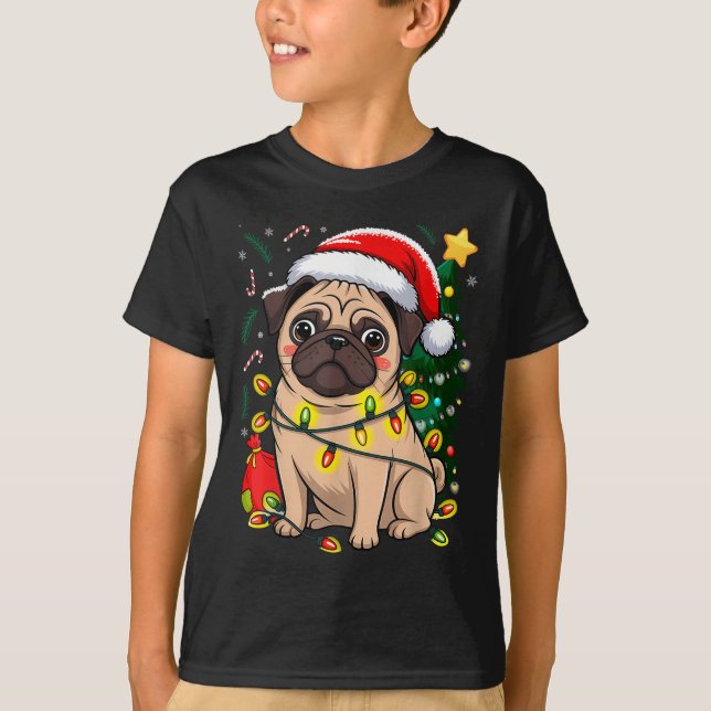 Weihnachtshunde Weihnachtsfeier Mops Welpe Weihnac T-Shirt (Vorderseite)